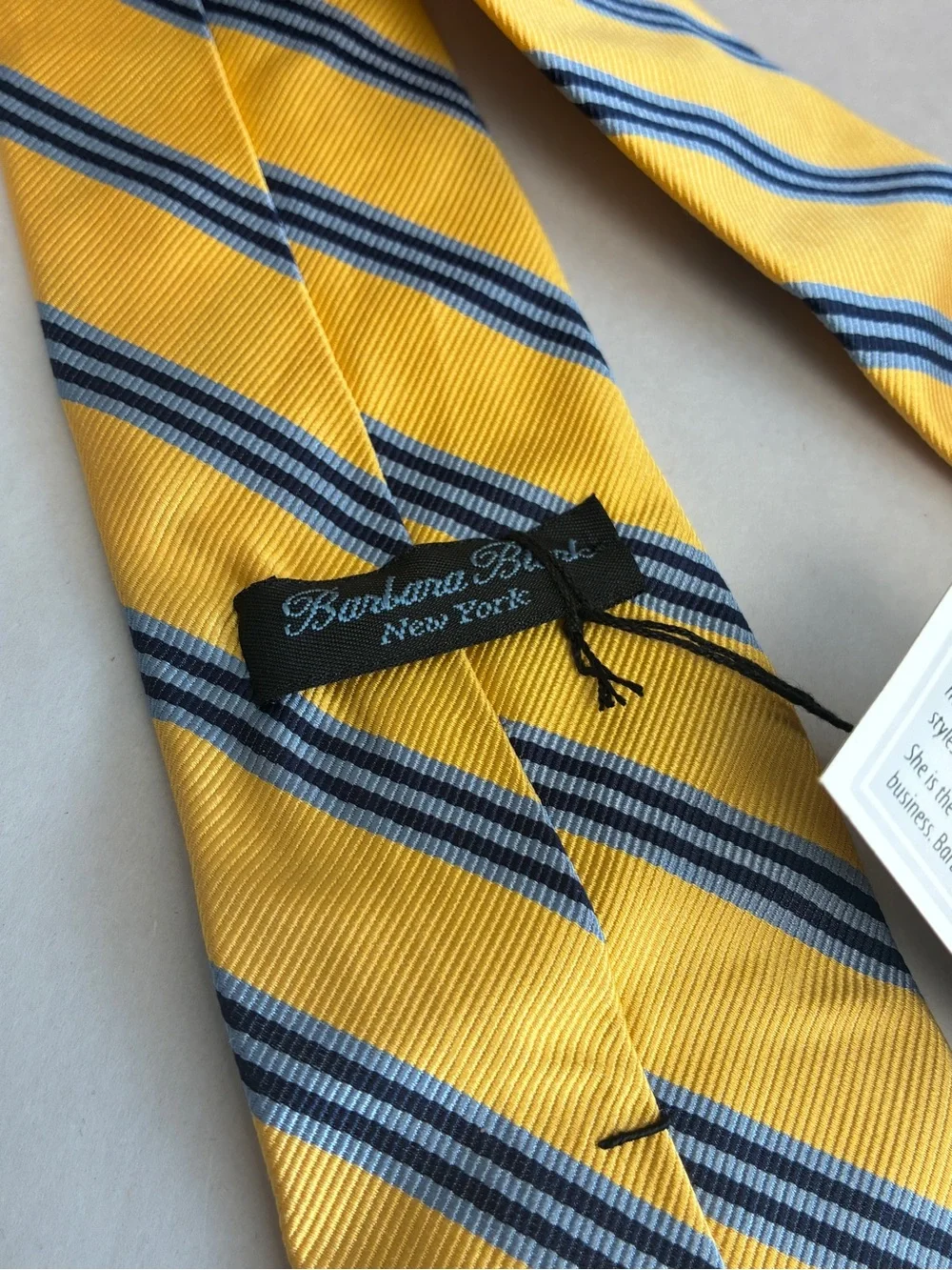 Barbara Blank Designer Collection Silk Striped Necktie Yellow Blue Handmade NY